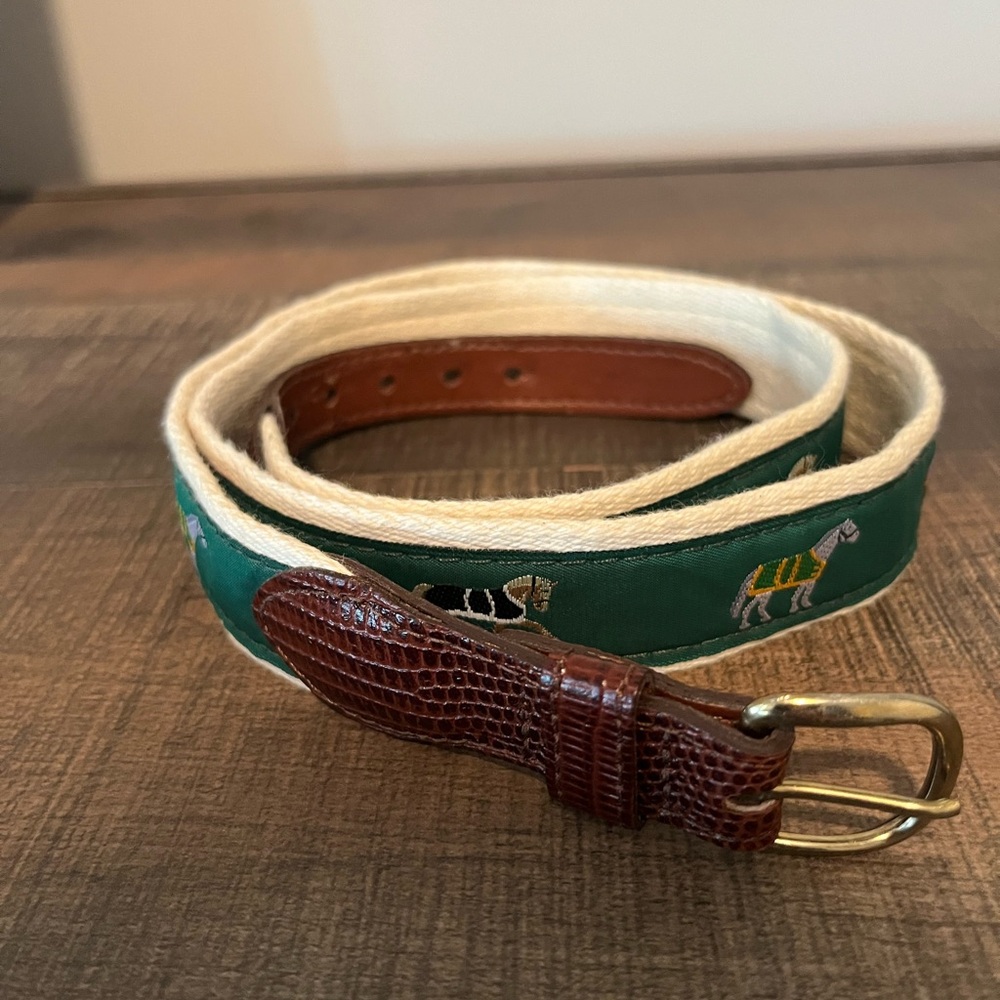 Vintage Women’s Canvas & Leather Horse Equestrian Theme Belt Waist 39